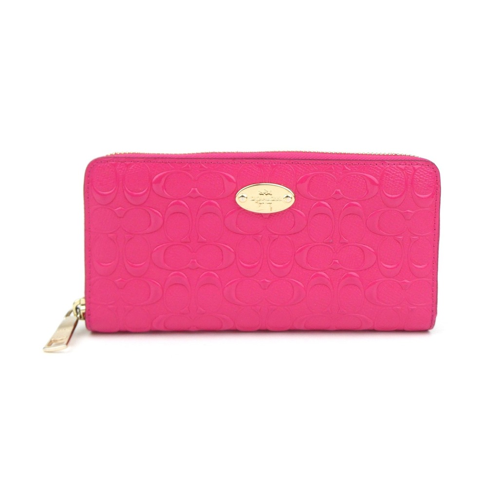 Coach Signature Pink Debossed Patent Leather Accordion Zip Around Wallet F53126